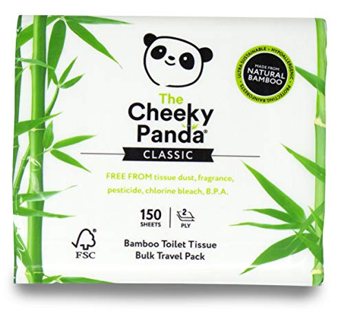 The Cheeky Panda - Papel higiénico de viaje de bambú | Paquete de 150 hojas (2 capas) | Hipoalergénico, ecológico, súper suave, fuerte y sostenible