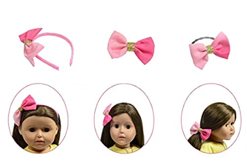The New York Doll Collection Set de 3 Secuencia de Arco Iris Muñeca Cabello Accesorios - Incluye Lazo, Diadema Suave y Cabello Pinza para Moda Muchachas Muñecas - Encaja 18 pulgadas / 46 cm Muñecas