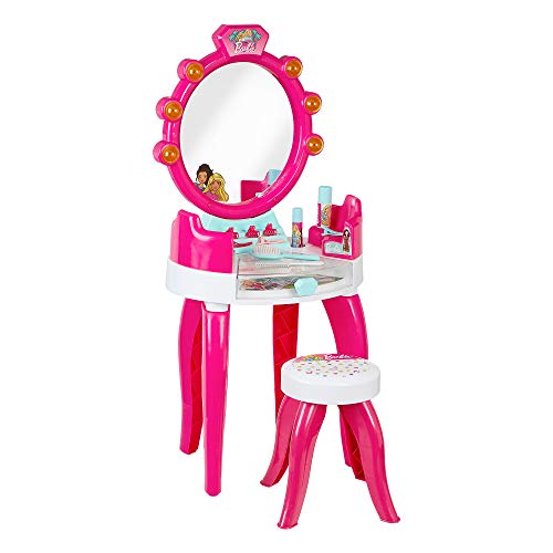Theo Klein 5328 Salón de belleza Barbie con luz y sonido - Superficies de trabajo giratorias - Con accesorios para el peinado - Para niños a partir de 3 años