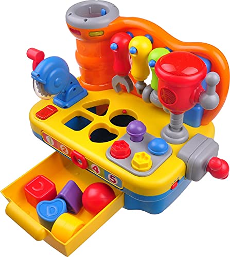 Think Gizmos TG653 Banco de trabajo musical para niños pequeños - Banco de trabajo interactivo para constructores musicales para niños y niñas de 2 3 4 5 años - Incluye herramientas, sonidos y luces