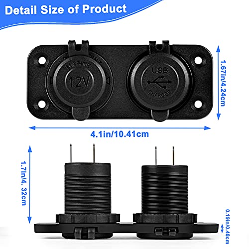 Thlevel Cargador de Coche USB Dual Toma de Encendedor de Cigarrillos 12 V Impermeable para Coche, Barco, Marino, Motocicleta, Camión