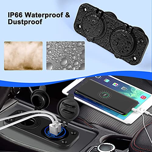 Thlevel Cargador de Coche USB Dual Toma de Encendedor de Cigarrillos 12 V Impermeable para Coche, Barco, Marino, Motocicleta, Camión