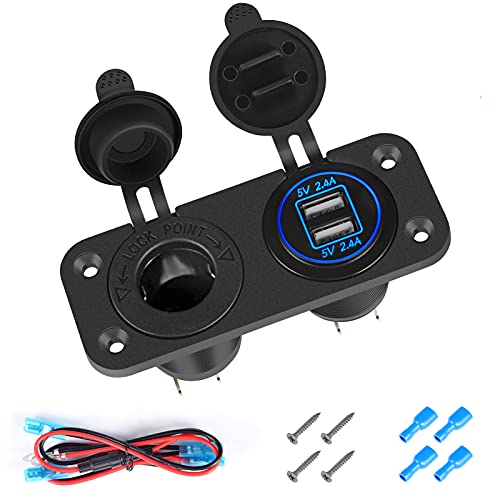 Thlevel Cargador de Coche USB Dual Toma de Encendedor de Cigarrillos 12 V Impermeable para Coche, Barco, Marino, Motocicleta, Camión