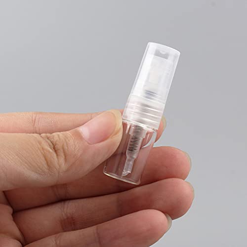 TIANZD 50 Piezas Mini 2 ml Botella de Spray Pequeño Vidrio Vacías Transparente con Bomba en Spray de Niebla Fina Atomizador Muestra para Perfume Artículos de Agua Líquidos Cosmético Viaje