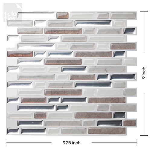 Tic Tac Tiles cáscara de anti-moho y baldosas de la pared del palillo en Como Pebble 10 10" x 10" Mármol gris; Medio Mármol Beige; Plata metálica; Blanco