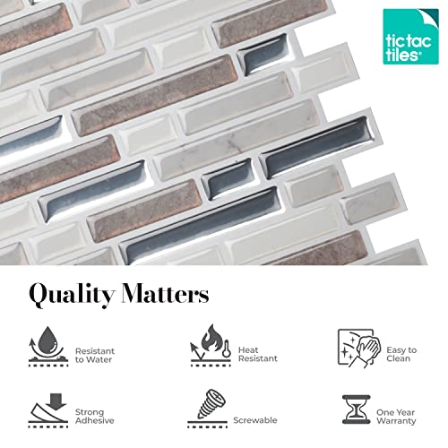 Tic Tac Tiles cáscara de anti-moho y baldosas de la pared del palillo en Como Pebble 10 10" x 10" Mármol gris; Medio Mármol Beige; Plata metálica; Blanco