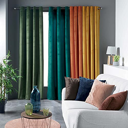 TIENDA EURASIA® Cortinas de Salon de Terciopelo - Coleccion Velvet con Ojales - Cortinas Opacas 140 x 240 cm - Colores Lisos - 1 Unidad (1609747 - Azul Marino)
