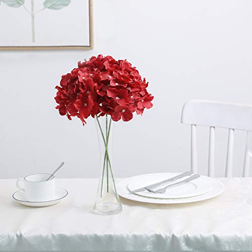 Tifuly 12 Pcs Hortensias Artificiales, Hortensias de Seda Cabezas de Flores con Tallos Flores Falsas para Ramos de Novia, Decoración de Fiesta en el hogar, Arreglos, Centros de Mesa (Rojo)