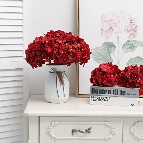 Tifuly 12 Pcs Hortensias Artificiales, Hortensias de Seda Cabezas de Flores con Tallos Flores Falsas para Ramos de Novia, Decoración de Fiesta en el hogar, Arreglos, Centros de Mesa (Rojo)