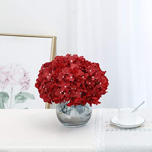 Tifuly 12 Pcs Hortensias Artificiales, Hortensias de Seda Cabezas de Flores con Tallos Flores Falsas para Ramos de Novia, Decoración de Fiesta en el hogar, Arreglos, Centros de Mesa (Rojo)