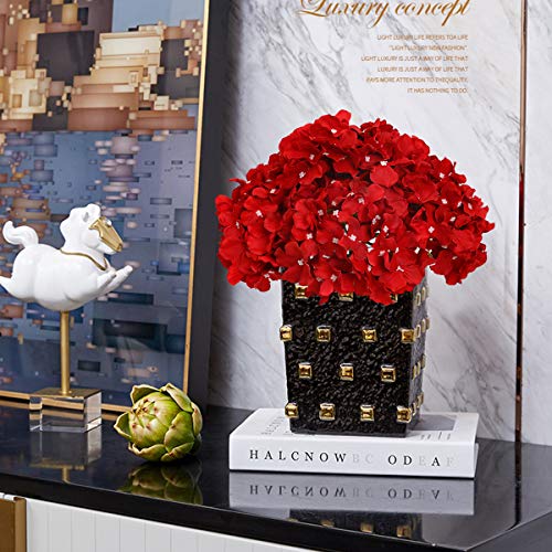 Tifuly 12 Pcs Hortensias Artificiales, Hortensias de Seda Cabezas de Flores con Tallos Flores Falsas para Ramos de Novia, Decoración de Fiesta en el hogar, Arreglos, Centros de Mesa (Rojo)