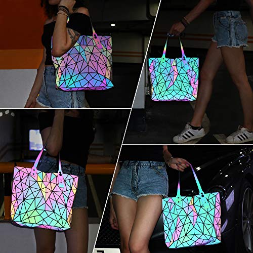 Tikea Bolsa Geométrica Luminosa Holográfica para Mujer, Bolso de Mano en Cuero Sintético de Moda, Bolsa Shopper Efecto Reflectante