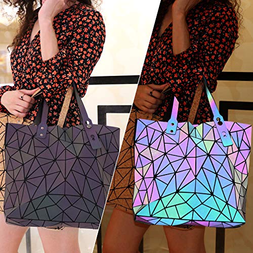 Tikea Bolsa Geométrica Luminosa Holográfica para Mujer, Bolso de Mano en Cuero Sintético de Moda, Bolsa Shopper Efecto Reflectante