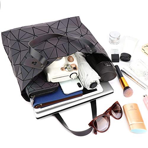 Tikea Bolsa Geométrica Luminosa Holográfica para Mujer, Bolso de Mano en Cuero Sintético de Moda, Bolsa Shopper Efecto Reflectante
