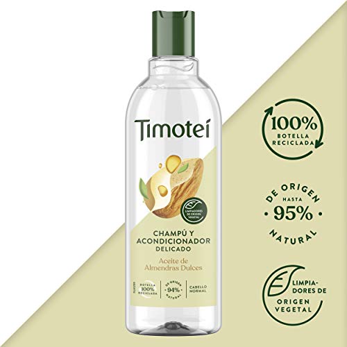 Timotei champú y acondicionador delicado para todo tipo de cabello con aceite de almendras dulces; con limpiadores de origen vegetal, 94% ingredientes de origen natural, 400ml