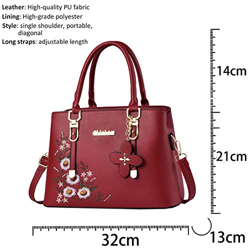Tisdaini Bolsos de Mano Mujer Bolsos Bandolera Moda Artesanía de Bordado Bolsos Totes Shoppers y Bolsos de Hombro Rojo