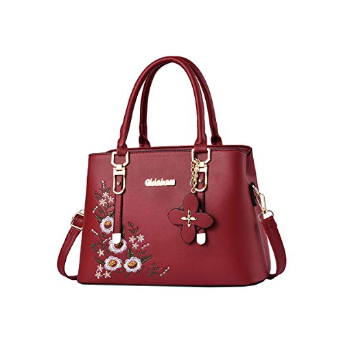 Tisdaini Bolsos de Mano Mujer Bolsos Bandolera Moda Artesanía de Bordado Bolsos Totes Shoppers y Bolsos de Hombro Rojo