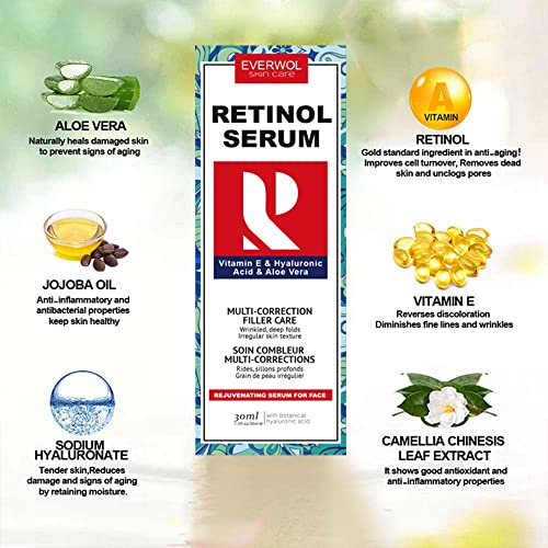Título: EVERWOL- sérum facial/ácido hialurónico y retinol dosificado al 3% /sérum antiojeras/vitamina c/crema hidratante antiarrugas para la cara/Aloe vera / 30ml.