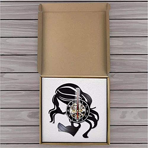 tjxu Reloj de Pared con Logo Retro de peluquería de Mujer Hermosa Hecho de Vinilo Reloj de Pared de peluquería de Mujer Hermosa