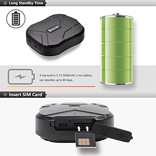 TK905 Localizador GPS para Coche,5000mAH Batería 90 Días en Espera GPS Tracker Magnético GPS Coche Localizador para Moto Bicicleta con App/Sitio Web Posición,Sin Subscripción