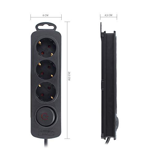 TM Electron TMUAD203BK - Base múltiple de 3 tomas con interruptor, color negro