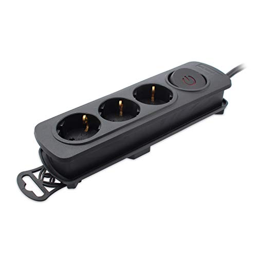 TM Electron TMUAD203BK - Base múltiple de 3 tomas con interruptor, color negro