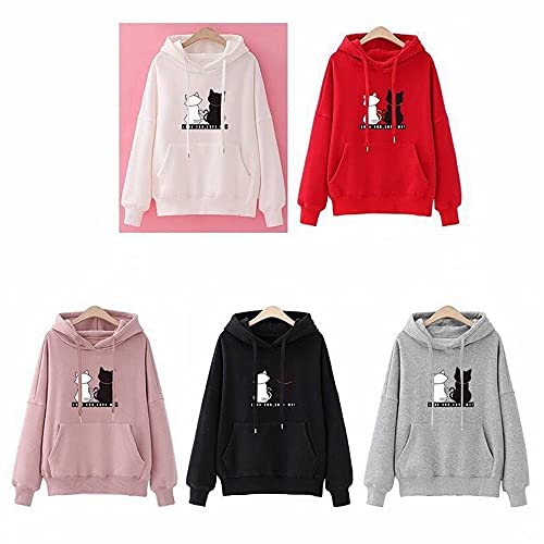 TMOYJPX Sudadera Mujer Capucha Barata Anchas Chica Impresión Gato, Top Suéter Mujer Tallas Grandes Originales Otoño e Invierno Oferta (Gris, XL)