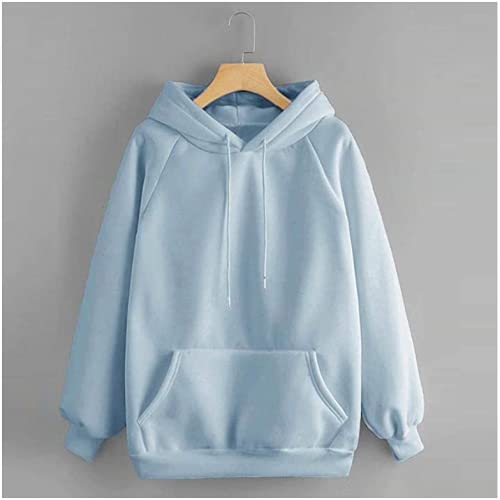 TMOYJPX Sudaderas con Capucha Mujer Baratas Anchas Chica Color Sólido, Top Suéter Mujer Tallas Grandes Camiseta Originales Otoño e Invierno (Azul Cielo, S)
