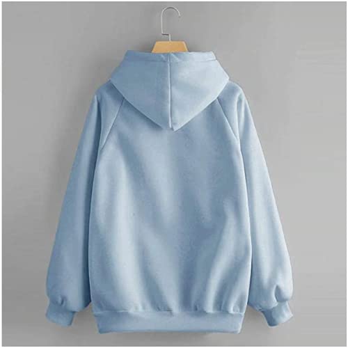 TMOYJPX Sudaderas con Capucha Mujer Baratas Anchas Chica Color Sólido, Top Suéter Mujer Tallas Grandes Camiseta Originales Otoño e Invierno (Azul Cielo, S)