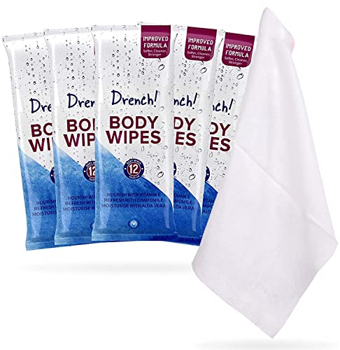 Toallitas húmedas corporales de lujo para adultos y personas mayores - Toallitas para higiene del cuerpo de baño y limpieza sin agua grandes - Toallitas limpiadoras desechables (pack de 60)