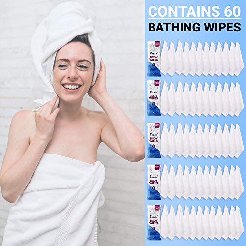Toallitas húmedas corporales de lujo para adultos y personas mayores - Toallitas para higiene del cuerpo de baño y limpieza sin agua grandes - Toallitas limpiadoras desechables (pack de 60)