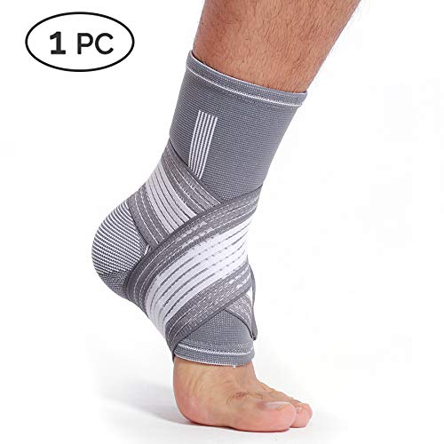 Tobillera ancha de sujeción (1 Unidad) - Tejido ligero, elástico y transpirable - Tira de compresión ajustable - Marca Neotech Care - Gris (Talla S)