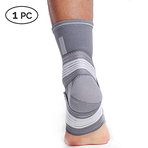 Tobillera ancha de sujeción (1 Unidad) - Tejido ligero, elástico y transpirable - Tira de compresión ajustable - Marca Neotech Care - Gris (Talla S)