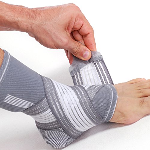 Tobillera ancha de sujeción (1 Unidad) - Tejido ligero, elástico y transpirable - Tira de compresión ajustable - Marca Neotech Care - Gris (Talla S)