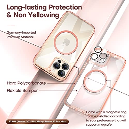 TOCOL Funda Compatible con iPhone 13 Pro MAX 5G, 2 Piezas Protector de Pantalla 2 Piezas Lente de cámara Vidrio Templado Carcasa TPU Bumper Transparente PC Hard Case Antigolpe Anti-arañazos, Oro Rosa