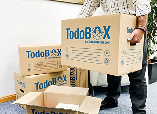 TodoBox 20 Cajas de cartón para mudanza, Talla L 50x30x30cm de 40 litros. Cajas de embalaje para envíos con asas laterales. Cartón de alta resistencia. (20 Cajas 50x30x30 + Burbuja)