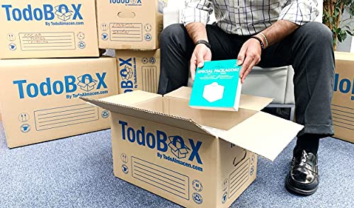 TodoBox 20 Cajas de cartón para mudanza, Talla L 50x30x30cm de 40 litros. Cajas de embalaje para envíos con asas laterales. Cartón de alta resistencia. (20 Cajas 50x30x30 + Burbuja)