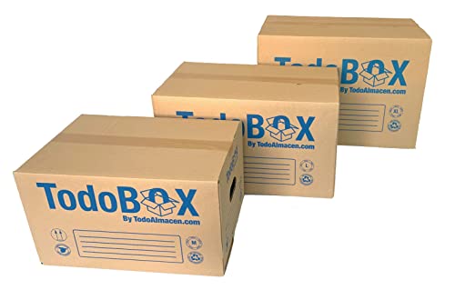 TodoBox 20 Cajas de cartón para mudanza, Talla L 50x30x30cm de 40 litros. Cajas de embalaje para envíos con asas laterales. Cartón de alta resistencia. (20 Cajas 50x30x30 + Burbuja)