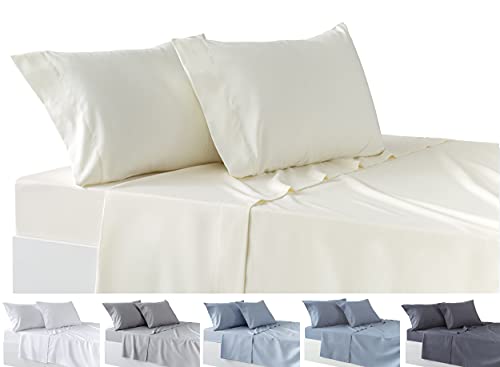 Todocama – Juego de Sábanas de 4 Piezas – Sábana Bajera Ajustable – Encimera - Dos Fundas de Almohada de 50x80cm. (Cama 90 - 90x190/200 cm, Beige)