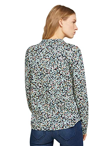 Tom Tailor 1024043 Camiseta Henley Estampada, 25990 – Diseño Floral Azul Marino Burred, S para Mujer