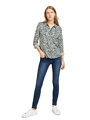 Tom Tailor 1024043 Camiseta Henley Estampada, 25990 – Diseño Floral Azul Marino Burred, S para Mujer