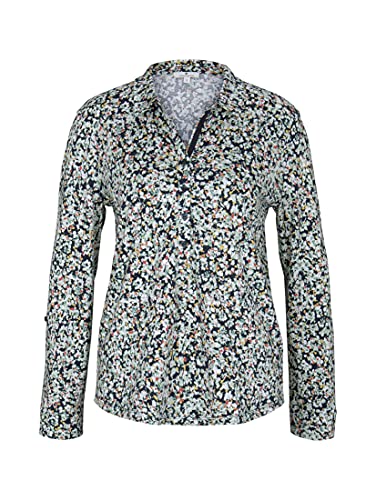 Tom Tailor 1024043 Camiseta Henley Estampada, 25990 – Diseño Floral Azul Marino Burred, S para Mujer
