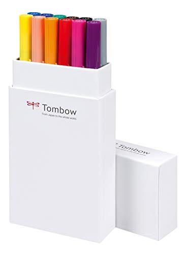 Tombow - Dual Brush | Estuche con 12 Rotuladores Acuarelables de Doble Punta en Colores Primarios