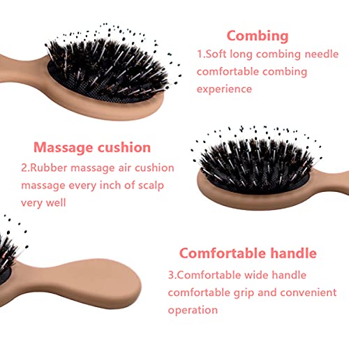Tomedeks Cepillo De Pelo Pequeño De Cerdas De Jabalí, Muy Adecuado Para Cabello Grueso Enredado, Peine De Masaje Húmedo Y Seco, Muy Adecuado Para Viajar Y Fácil De Llevar (brown)