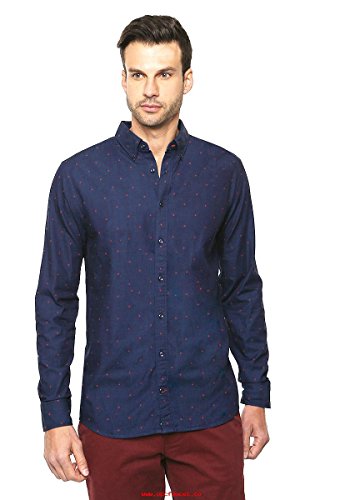 TOMMY HIFILGER Camisa fantasía fondo azul Star Jacquard NF3 algodón chambray talla M 0887883920 turquesa M