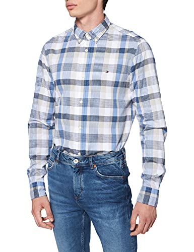 Tommy Hilfiger Camisa Delgada de Cuadros múltiples, Sand Trap/Desert Sky/Multi, S para Hombre