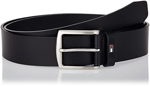 Tommy Hilfiger Denton Flag Logo Leather Belt Cinturón, Negro (Black), 105 para Hombre