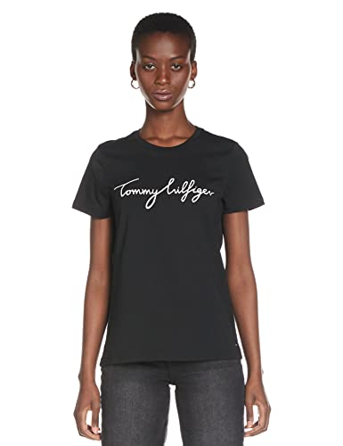 Tommy Hilfiger Heritage Crew Neck Graphic tee Camiseta, Schwarz (Masters Black 017), Medium para Mujer