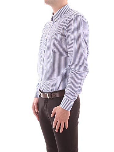Tommy Hilfiger Hyper Classic Stripe Shirt Camisa, White/Cobalt, Large para Hombre