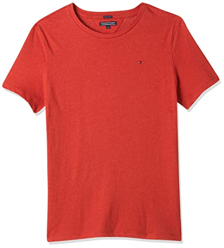 Tommy Hilfiger T Camiseta Básica de Manga Corta, Rojo (Apple Red Heather), 164 (Talla del Fabricante: 14-15) para Niños